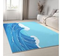 YEGRFJIS Cartoon Ocean Waves Non Slip Faux Wool Rug Machine Washable Area Rugs, Soft Short Pile Blue Indoor Carpet - for Living Room Bedroom Kitchen Nursery(170x230cm/color)