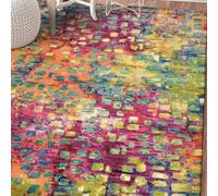 YEGRFJIS Extra Large Abstract Rug 120x230cm Multi-Colored Green Pink Orange Blue Yellow Washable Carpet for Living Room Farmhouse Decor Non-Slip Short Pile Floor Mat