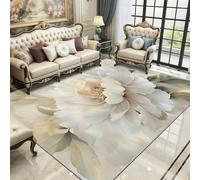 YEGRFJIS Floral Bedroom Rug, 40x110cm, Machine Washable White Floral Rug, Botanical Easy Washable Short Pile Anti-Slip Rugs for Living Room Bedroom, White