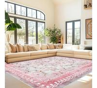 YEGRFJIS Floral Girls Rugs for Bedroom, Washable Nursery Runner Rug, Non Slip Boho Pink Area for Bathroom, Ultra Thin Flower Indoor Carpet Runner for Kitchen, Pink(210x210cm)