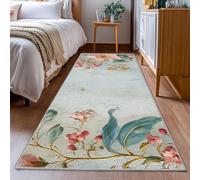YEGRFJIS Floral runner for hallway, vintage retro pattern, extra thin, washable, non-slip, for entryway, bedroom, long rug (185x150cm/blue/pink)