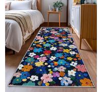 YEGRFJIS Floral runner for hallway with colorful retro vintage 3D pattern, extra thin, washable, non-slip, for entryway, bedroom, long rug (80x150cm/blue)