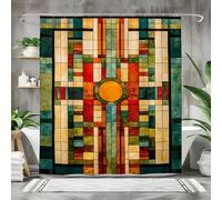 YEGRFJIS Frank Lloyd Wright Inspired Bath Curtain - 125x225cm(WxL) - Bathroom Decor - Waterproof Fabric Shower Curtain - Geometric Stained Glass Design
