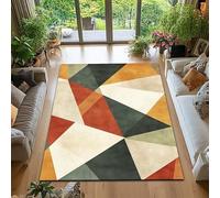YEGRFJIS Geometric Rug 80x130cm Washable Non-Slip Modern Triangle Mustard Terracotta Green Carpet Living Room Bedroom Short Pile Faux Cashmere Abstract Floor Mat