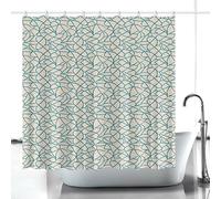 YEGRFJIS Geometric Shower Curtain Line Art Abstract Pattern Teal Beige Mid Century Decor, 225x155cm(WxL), Waterproof shower curtain with hooks, suitable for damp rooms