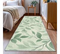 YEGRFJIS Leaf Patterned Rug, Hallway Runner with Sage Green Leaf Pattern, Extra Thin, Washable, Non-Slip, Bedside Rug, Kitchen Runner (50x140cm/Green)