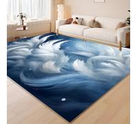 YEGRFJIS living room rug with a simple and fresh feather pattern, washable, non-slip bedroom rug, white and blue, also suitable for restaurants in the hallway (60x200cm)