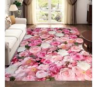 YEGRFJIS Modern 3D Pink Rose Romantic Creative Pattern Carpet, Washable Non-Slip for Living Room Bedroom Study Dining Room Home Office Entry Door Interior Decorative(80x180cm)