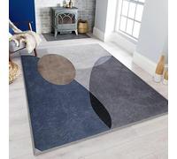 YEGRFJIS Modern Abstract Geometric Rug -Earth Tone Circles Design-Contemporary Living Room Gray Accents Area Rug-Washable Anti-Slip Accent Mat(200x275cm)