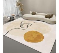 YEGRFJIS Modern Abstract Line Art Face Rug 80x250cm Non-Slip Washable Imitation Cashmere Short Pile Carpet for Living Room Bedroom, Cream Mustard Yellow Geometric Floor Mat