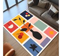 YEGRFJIS Modern Colour Grid Rug 50x120cm Washable Non-Slip Abstract Geometric Carpet Living Room Bedroom Short Pile Faux Cashmere Botanical Fruit Multi Block Floor Mat