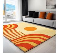 YEGRFJIS Orange Short Pile Rug - Soft, Washable & Anti-Slip, Retro Boho/Mid-Century Modern, Sun/Retro Lines, For Living Room, Bedroom & Children's Room (140x100cm/Multicolor)