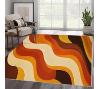 YEGRFJIS Retro 70s Wavy Rug Washable Non-Slip 120x200cm, Orange Brown Abstract Geometric Carpet for Living Room Bedroom Hallway, Short Pile Faux Cashmere Soft Area Mat