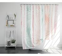 YEGRFJIS Tropical Palm Shower Curtain Waterproof Washable, 80x255cm(WxL), Drawn Pink Mint Leaves Bath Curtain with Hooks, Watercolor Bathroom Decor, Moisture Proof Bathtub Curtain