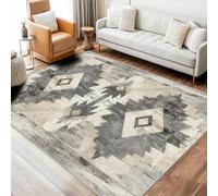 YEGRFJIS Vintage Rustic Living Room Rug with Native American Ethnic Antique Aztec Pattern, Short Pile Non-Slip Washable Rug, Bedroom Decor Bedside Rug (80x150cm/Beige)