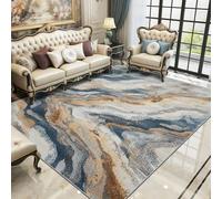 YEGRFJIS Washable Modern Abstract Marble Art Living Room Rug, 120x230cm, Short Pile Cashmere Imitation Non-Slip Indoor Doormat for Entrance, Kitchen, Hallway, Dining Room, Blue, White, Brown