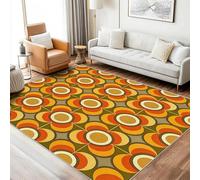 YEGRFJIS Washable Retro Checkerboard Floral Pattern Rug, 70s Retro Living Room Rug, Short Pile Non-Slip Rug for Bedroom, Kitchen Runner (70x100cm/orange color)