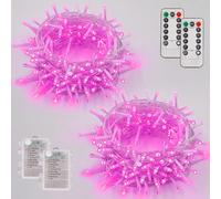 YEGUO Pink Halloween String Lights Outdoor, 2 Pack Each 33ft 100 LED Battery Operated Fairy Lights, 8 Modes Clear Wire Christmas Light for Outside