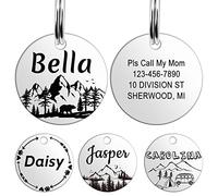 YEHANTI Custom Dog Tags, Stainless Steel Pet ID Tag Funny Double Sided Engraved Personalized Dog ID Tag, Round Name Tag for Dog Cat Collar Unique and Cute Design Dog Tag, Silver