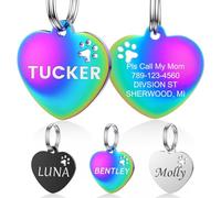 YEHANTI Dog Tags for Pets Engraved ID Tags Small Large Personalised Dog and Cat Tag with Cute Paw, Stainless Steel Dog Name Tag Personalised for Dog Cat Puppy Kitten Collar, Heart
