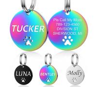 YEHANTI Dog Tags for Pets Engraved ID Tags Small Large Personalised Dog and Cat Tag with Cute Paw, Stainless Steel Dog Name Tag Personalised for Dog Cat Puppy Kitten Collar, Round