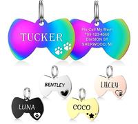 YEHANTI Dog Tags for Pets Engraved ID Tags Small Large Personalised Dog and Cat Tag with Various Lovely Icons, Stainless Steel Dog Name Tag Personalised for Dog Cat Puppy Kitten Collar, Bowtie