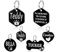 YEHANTI Dog Tags for Pets Engraved Personalised Durable Stainless Steel ID Tags for Dogs and Cats Custom Dog ID Tag with Lovely Icons Engraving Hexagon Shape Dog Name Tag (Large)