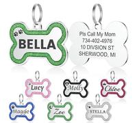 YEHANTI Dog Tags for Pets Engraved UK Glitter Bone Personalised Dog Tag with Lovely Icons Durable Stainless Steel ID Tags for Dogs Custom Dog Name Tag for Puppy Cat Exquisite Pet Gift (S, Green)