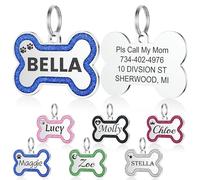 YEHANTI Dog Tags for Pets Engraved UK Glitter Bone Personalised Dog Tag with Lovely Icons Durable Stainless Steel ID Tags for Dogs Custom Dog Name Tag for Puppy Cat Exquisite Pet Gift (S, Blue)