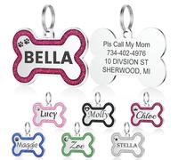 YEHANTI Dog Tags for Pets Engraved UK Glitter Bone Personalised Dog Tag with Lovely Icons Durable Stainless Steel ID Tags for Dogs Custom Dog Name Tag for Puppy Cat Exquisite Pet Gift (S, Rose Red)
