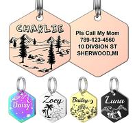 YEHANTI Personalized ID Tags for Dogs and Cats, Anti-Lost Dog Tags Cat Tags for Pets Engraved with Unique Pattern Designs, Stylish and Dourble Stainless Steel Pet Name Tag for Puppy Kitten, Hexagon