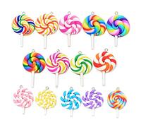 YEHJDSMD 14Pcs Colorful Polymer Clay Lollipops Charm Candy Pendant for Earrings Bracelets Necklace Ornament Clothing Accessories DIY for Phone Straps Keychain Decor DIY Jewelry Making