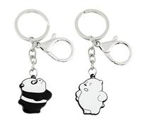 YEHJDSMD Cartoon Panda Keychain 2pcs Cute Bear Car Keyring Charm Bag Airpods Pendant Fashion Metal Key Chains Funny Panda Bear Couple Keyfob Gifts, Black, M