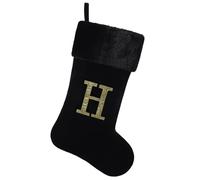 Yehnois 20 Inches Initial Monogram Christmas Stocking Personalized,Deluxe Black Velvet Body with Super Soft Plush Cuff Embroidered Letter,Holiday Season Decor(H)