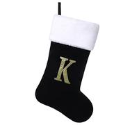 Yehnois 20 Inches Initial Monogram Christmas Stocking Personalized,Deluxe Black Velvet Body with Super Soft Plush Cuff Embroidered Letter,Holiday Season Decor（K）