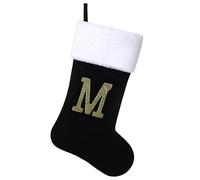 Yehnois 20 Inches Initial Monogram Christmas Stocking Personalized,Deluxe Black Velvet Body with Super Soft Plush Cuff Embroidered Letter,Holiday Season Decor（M）