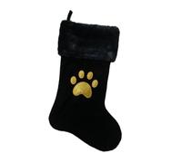 Yehnois 20 Inches Initial Monogram Christmas Stocking Personalized,Deluxe Black Velvet Body with Super Soft Plush Cuff Embroidered Letter,Holiday Season Decor（Black-Paw）