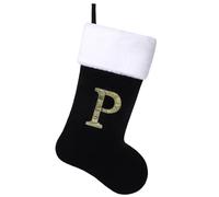 Yehnois 20 Inches Initial Monogram Christmas Stocking Personalized,Deluxe Black Velvet Body with Super Soft Plush Cuff Embroidered Letter,Holiday Season Decor（P）