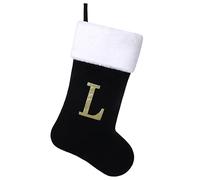 Yehnois 20 Inches Initial Monogram Christmas Stocking Personalized,Deluxe Black Velvet Body with Super Soft Plush Cuff Embroidered Letter,Holiday Season Decor(L)