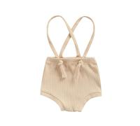 YEHOOM Newborn Baby Girls Boys Suspender Shorts Overalls Unisex Infant Solid Ribbed Knitted Bloomers Summer Clothes (Cream-coloured,0-3 M)