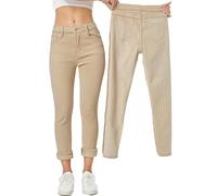 Yehopere Women's Winter Fleece Lined Jeans Slim Fit Warm Skinny High Waist Denim Jean, Dark Khaki Solid, XXL