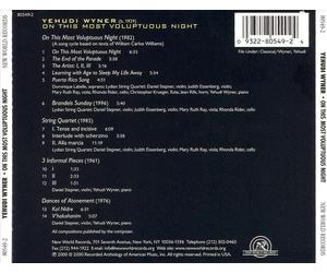 YEHUDI WYNER - WYNER: ON THIS MOST VOLUPTUOUS NIGHT NEW CD