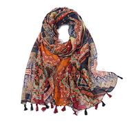Yeieeo Boho Scarf for Women Lightweight Floral Printed Scarf Fall Winter Fashion Fringed Scarves Wraps Shawl, Floral 12, Medium