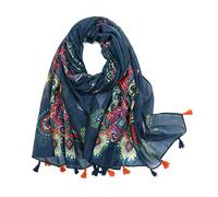 Yeieeo Boho Scarf for Women Lightweight Floral Printed Scarf Fall Winter Fashion Fringed Shawl, Floral 3, Medium