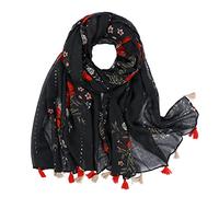 Yeieeo Boho Scarf for Women Lightweight Floral Printed Scarf Fall Winter Fashion Fringed Shawl, Floral 17, Medium