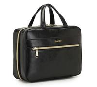 Yeiotsy Hanging Travel Toiletry Bag - Waterproof Vegan Leather Organizer with Wet-Dry Compartments, Foldable Design for Camping, Gym, Shower & Business Trip (Black, Large)