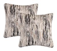 Yeiotsy Pack of 2, Nordic Style Cozy Decorative Throw Pillow Covers for Sofa Bed Car Chair Geometric Cushion Cases Jacquard Chenille (Grey Stripes, 18 X 18 Inches)