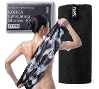 YEIPIO Korean Body Scrubber, exfoliating washcloth, Back Scrubber for Shower, exfoliating Body Scrub Towel, 100% Nylon, Quick Dry, Tightly Woven, 39.3x11in, Made in Korea(Black)