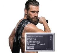 YEIPIO Korean Body Scrubber, exfoliating washcloth, Back Scrubber for Shower, exfoliating Body Scrub Towel, 100% Nylon, Quick Dry, Tightly Woven, 39.3x11in, Made in Korea(Black)