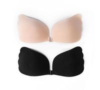 YEJAHY 2 Pack Push Up Bra for Women,Invisible Adhesive Strapless Bra,Sticky Wings Bra,for Wedding,Party,Backless Dress and Everyday Wearing (Cup C)